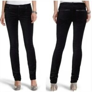 New White House Black Market Black Velvet Slim Leg Pants‎ Rhinestone 2 Regular